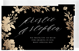 'Golden Floral Wreath' Wedding Thank You Note