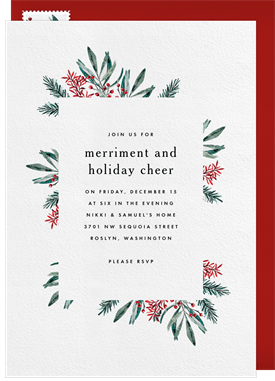 'Evergreen Border' Christmas Party Invitation