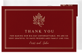 'Classic Maple Leaf' Wedding Thank You Note