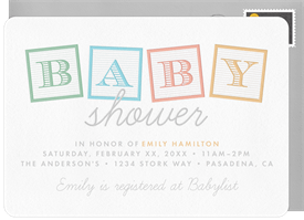 'Classic Letter Blocks' Baby Shower Invitation