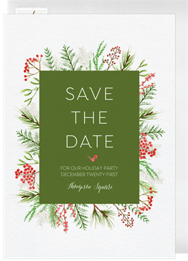 'Winter Greenery Frame' Holiday Party Save the Date