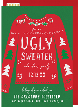 'Festive Ugly Sweater' Christmas Party Invitation