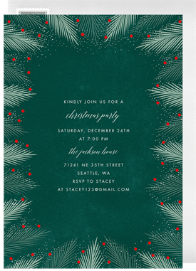 'Snowy Pine Branches' Holiday Party Invitation