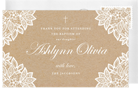 'Vintage Lace Corners' Baptism Thank You Note