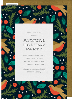 'Birds & Holly' Holiday Party Invitation