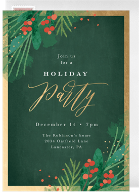'Corner Pine Branches' Holiday Party Invitation