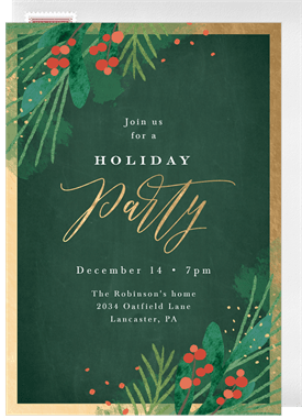 'Corner Pine Branches' Christmas Party Invitation