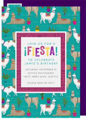 'Llama Fiesta' Adult Birthday Invitation