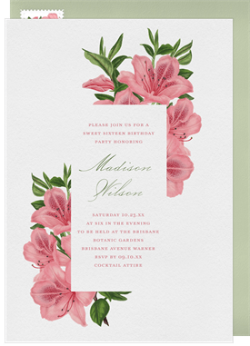 'Romantic Rhododendrons' Sweet 16 Invitation