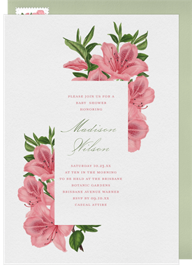 'Romantic Rhododendrons' Baby Shower Invitation