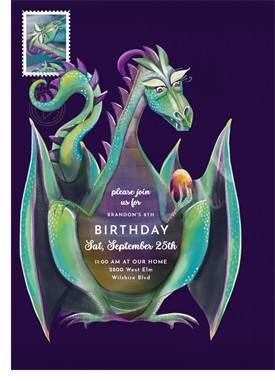 'Painterly Dragon' Kids Birthday Invitation