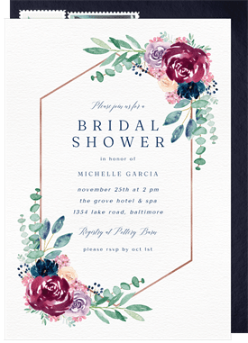 'Burgundy Blossoms' Bridal Shower Invitation