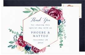 'Burgundy Blossoms' Wedding Thank You Note