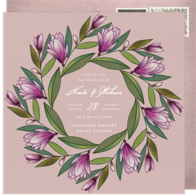 'Lily Magnolia Wreath' Wedding Invitation