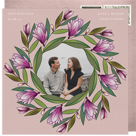 'Lily Magnolia Wreath' Wedding Save the Date
