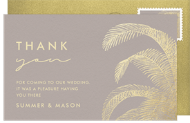 'Tropical Palm Fronds' Wedding Thank You Note