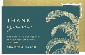 'Tropical Palm Fronds' Wedding Thank You Note