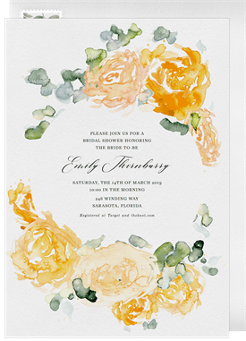 'Watercolor Peonies' Bridal Shower Invitation