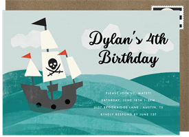 'Sailing Pirate Ship' Kids Birthday Invitation