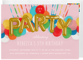 'Rainbow Balloons' Kids Birthday Invitation