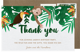 'Jungle Wild' Kids Birthday Thank You Note