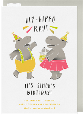 'Hip-Hippo-Ray' Kids Birthday Invitation
