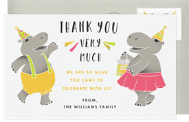'Hip-Hippo-Ray' Kids Birthday Thank You Note