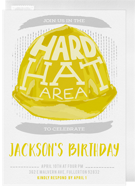 'Hard Hat' Kids Birthday Invitation