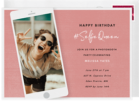 'Selfie Queen' Kids Birthday Invitation