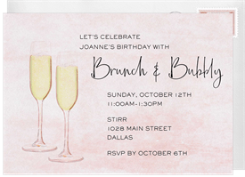 'Watercolor Brunch and Bubbly' Adult Birthday Invitation