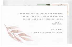 'Watercolor Leaf' Wedding Thank You Note
