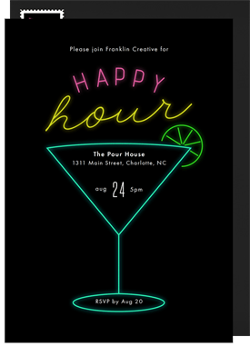 'Neon Cocktail' Happy Hour Invitation