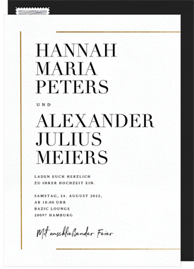 'Gold Bar Accents' Wedding Invitation