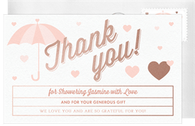 'Raining Hearts' Bridal Shower Thank You Note