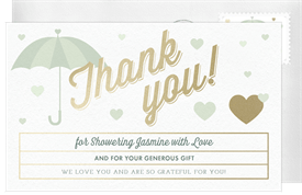 'Raining Hearts' Baby Shower Thank You Note