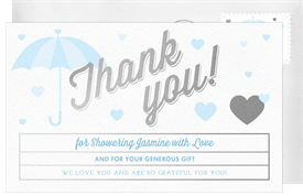 'Raining Hearts' Baby Shower Thank You Note