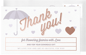'Raining Hearts' Bridal Shower Thank You Note