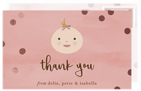 'Rose Gold Baby' Kids Birthday Thank You Note