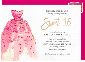 'Girly Gown' Sweet 16 Invitation