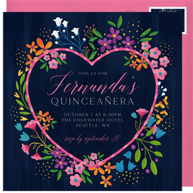 'Floral Heart Frame' Quinceañera Invitation