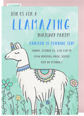 'Llama Unicorn' Kids Birthday Invitation
