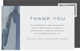 'Watercolor Brushstrokes' Bar Mitzvah Thank You Note