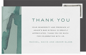 'Watercolor Brushstrokes' Bar Mitzvah Thank You Note