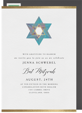 'Watercolor Star' Bat Mitzvah Invitation