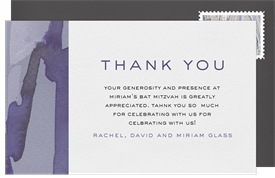 'Abstract Watercolor Brushstrokes' Bat Mitzvah Thank You Note