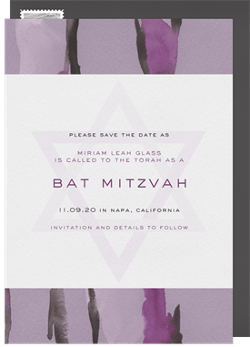 'Abstract Watercolor Brushstrokes' Bat Mitzvah Save the Date