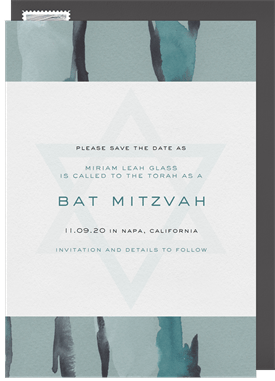 'Abstract Watercolor Brushstrokes' Bat Mitzvah Save the Date