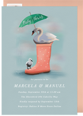 'Rainy Day Swan' Baby Shower Invitation