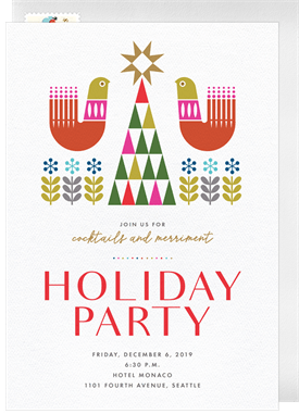 'Folk Art Doves' Holiday Party Invitation