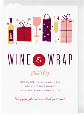 'Wine & Wrap' Holiday Party Invitation